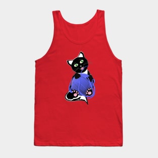 Funny and Cute Tuxedo Cat with a Big Ball of Yarn Tank Top